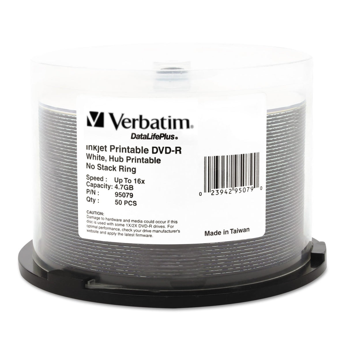 Verbatim DVD-R Blank Discs 4.7GB 16X DataLifePlus White Inkjet Printable Recordable Disc Hub Printable - 50pk Spindle 95079