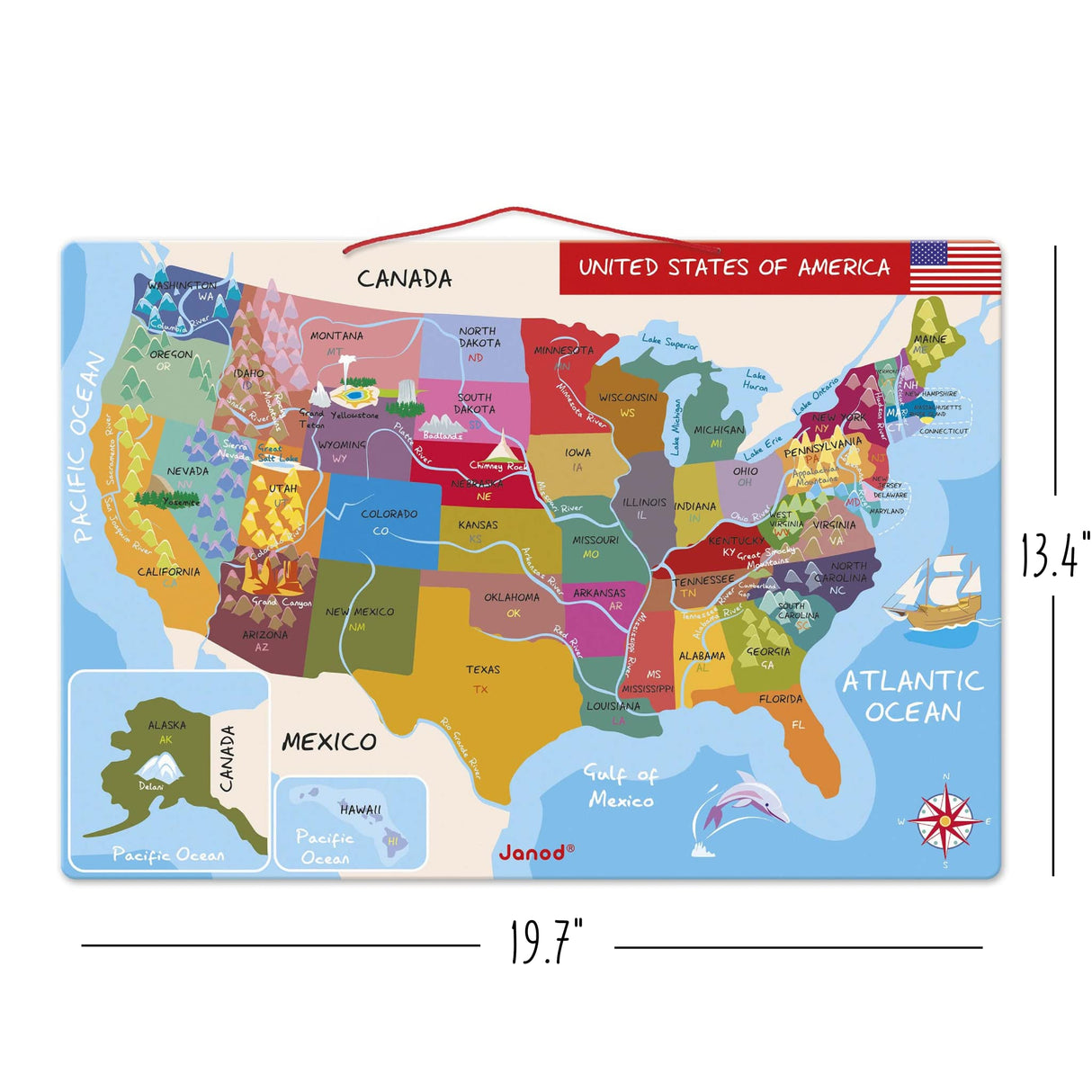 Janod Magnetic USA Map, 48 pieces 19.7-Inches x 13.4-Inches