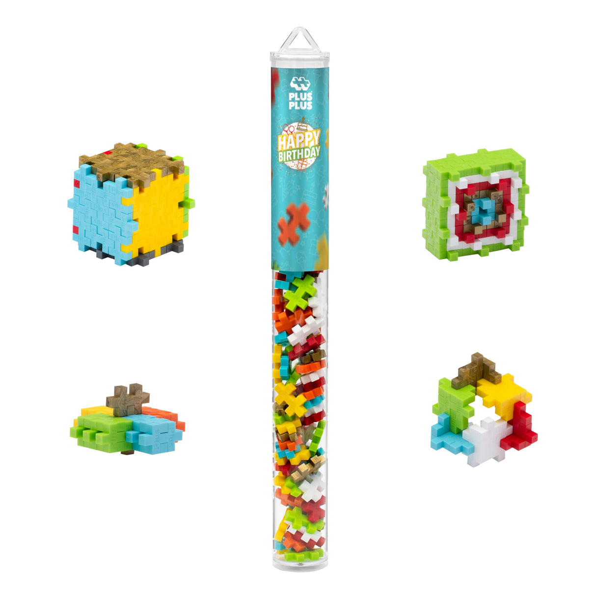 PLUS PLUS 70 Piece Interlocking Building Blocks for Kids, Open Ended Connecting Toys, STEM Bin Classroom Mini Manipulatives - Birthday Mix Play Tube