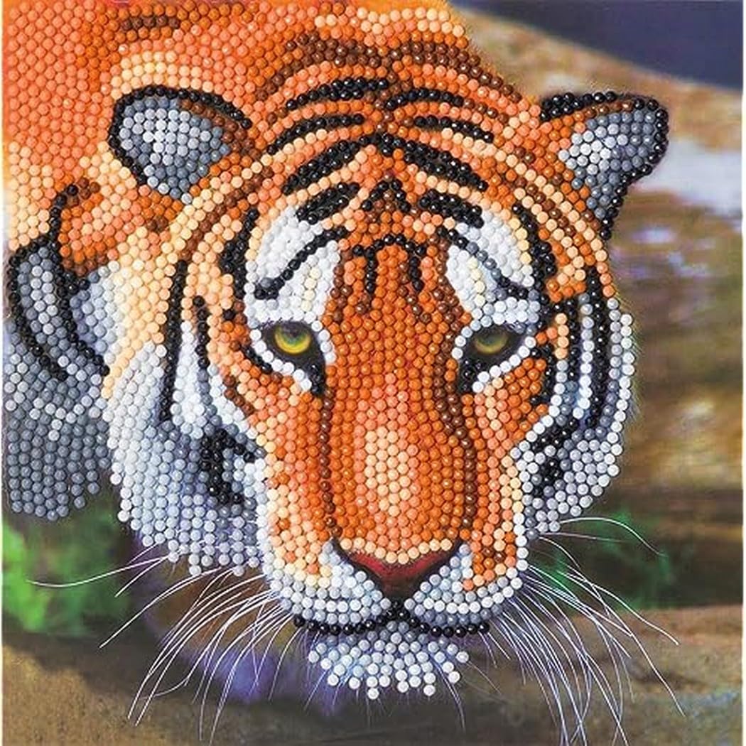 Crystal Art Diamond Painting Card Kit - Tiger- Create Your Own 7"x7" Card Kit - for Ages 8 and up