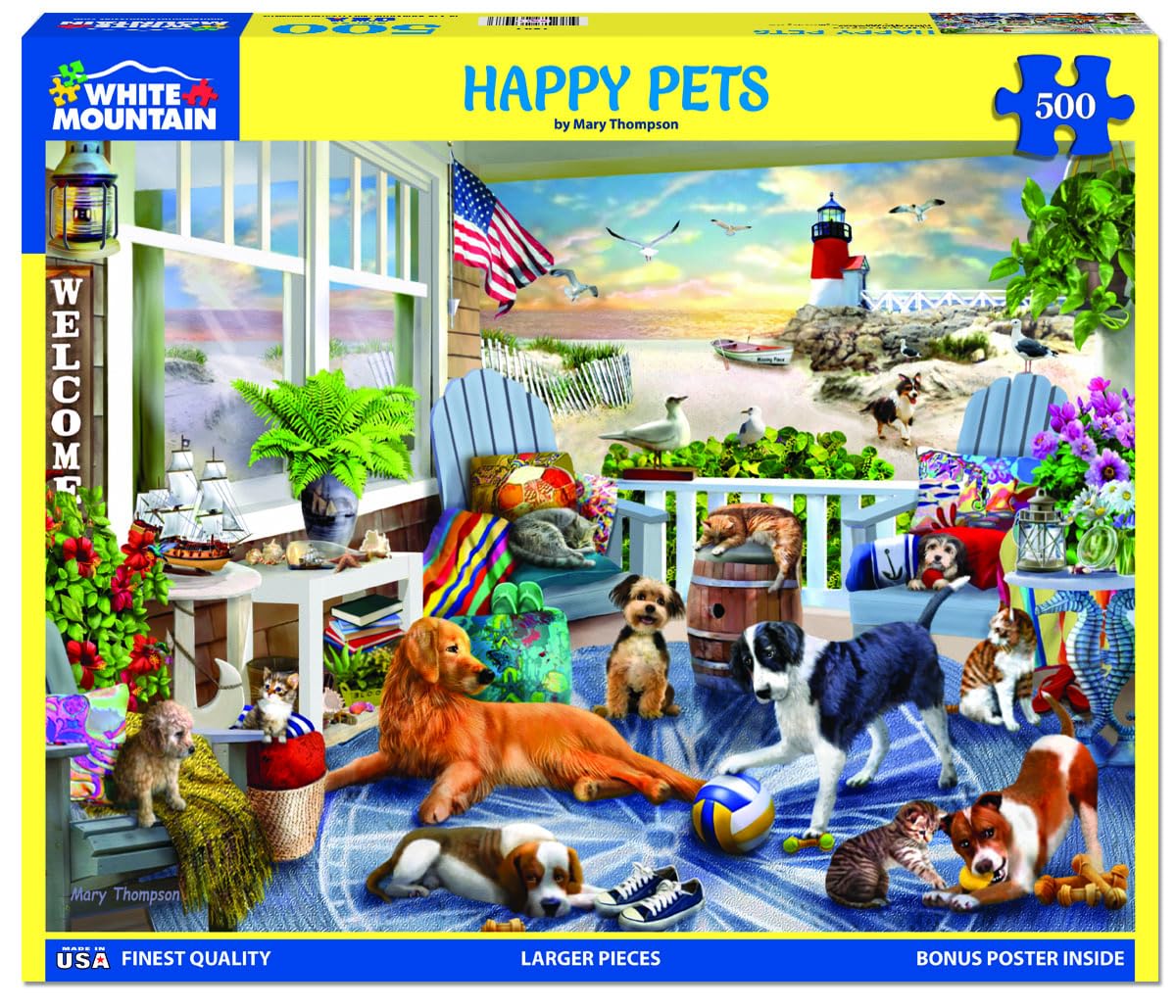 White Mountain Puzzles - Happy Pets - 500 Piece Jigsaw Puzzle