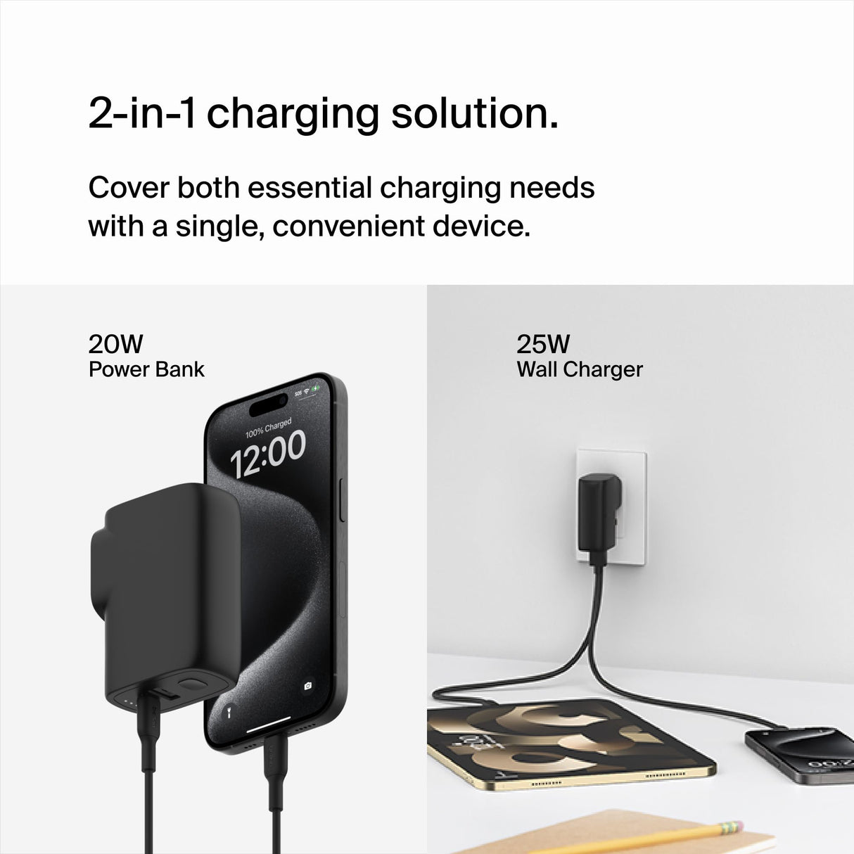 Belkin - Boostcharge Hybrid Wall Charger And Power Bank 5,000 Mah - Black