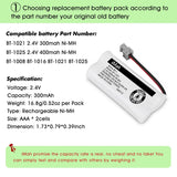 iMah BT-1021 2.4V 300mAh Cordless Phone Battery Compatible with Uniden BT-1016 BT-1025 BT-1008 DCX160 DCX170 DCX200 DWX207 DCX210 DCX291 DCX309 DCX350 Handset (Single Battery)