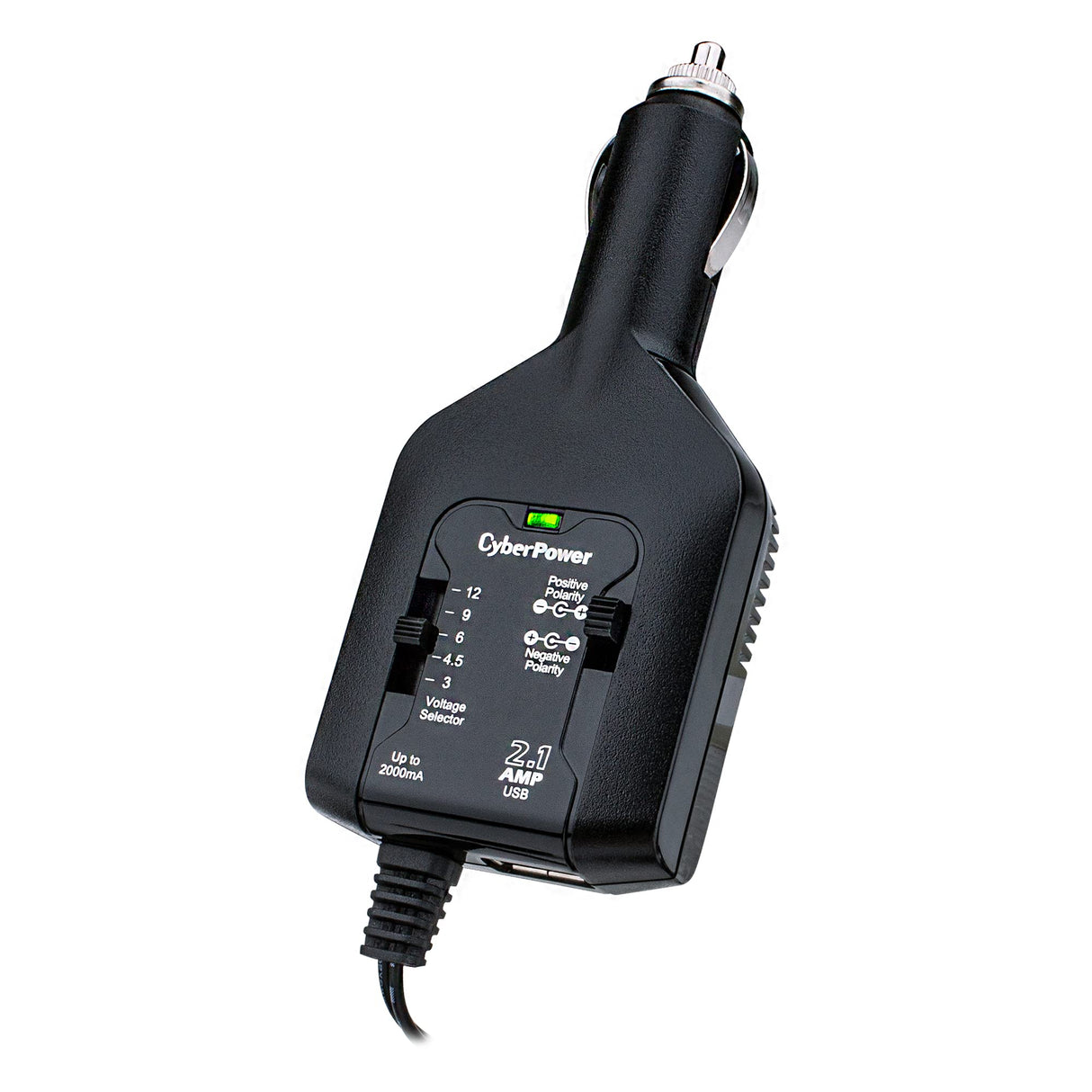 CyberPower CPUDC1U2000 Universal Power Adapter, 2.1 Amp/2000mA, USB Charge Port, 7 Adapter Tips, DC Plug, 5ft Power Cord Black