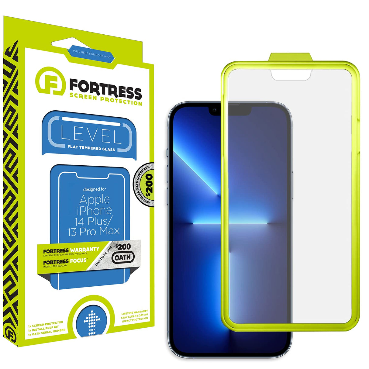 Fortress Compatible with iPhone 14 Plus/13 Pro Max Screen Protector with $200 Device Coverage + Easy Installation Tool [9H Tempered Glass] Anti-Scratch, Drop Protection [Lifetime Replacements]