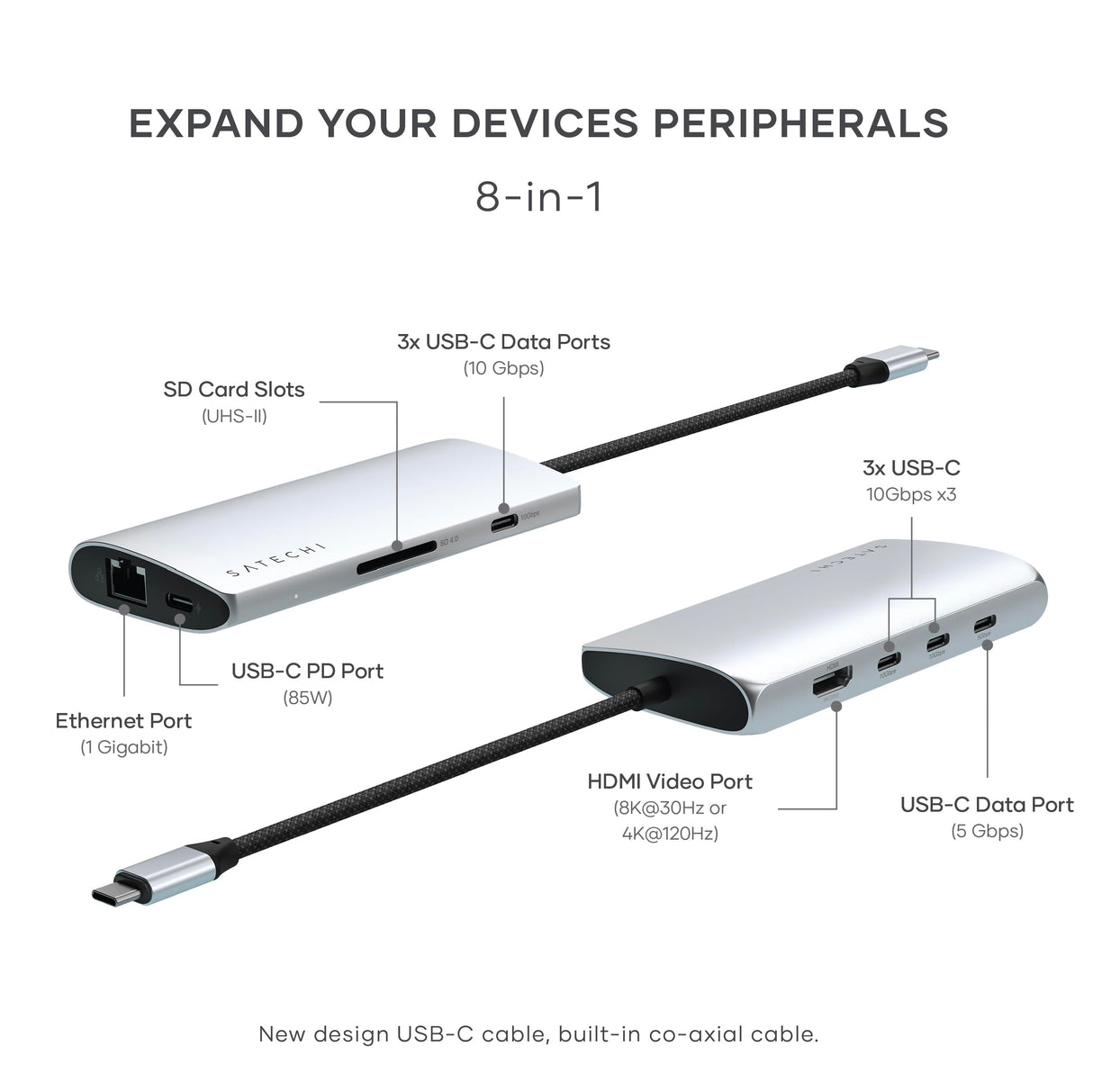 Satechi - Usb C Multiport Adapter 8k With Ethernet V3 - Silver