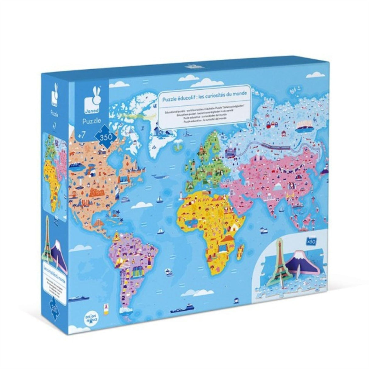 Janod 350 Piece Educational World Atlas Floor Puzzle - Ages 6+