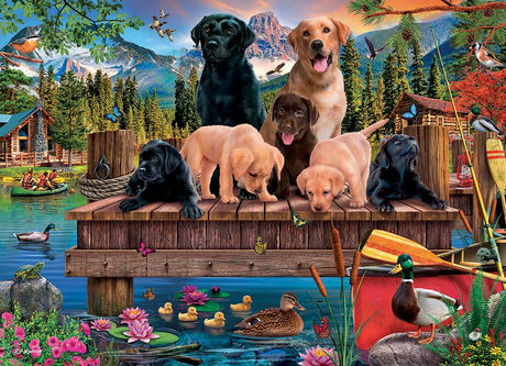 Cobble Hill Family Piece's 350 Puzzle - Pups and Ducks (Family) - Sample Poster Included