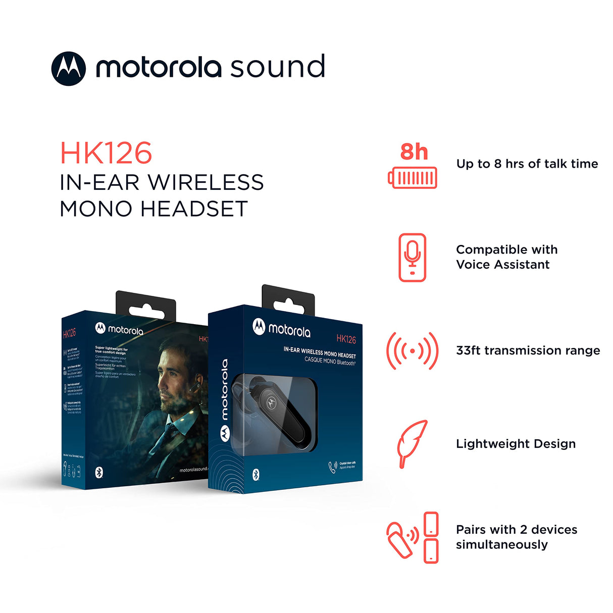 Motorola - Hk126 In Ear Mono Bluetooth Headset - Black