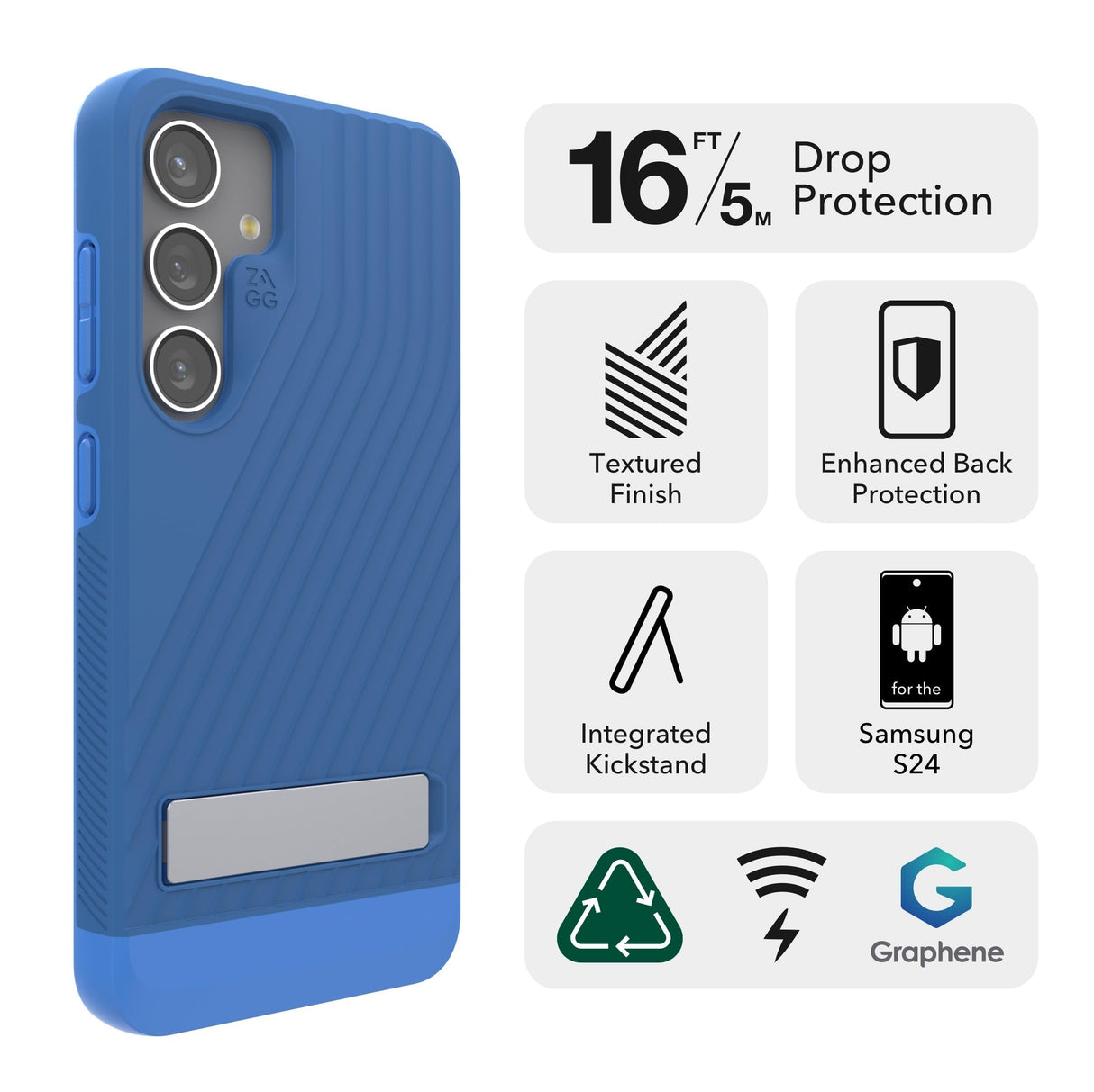 Zagg - Denali Case With Kickstand For Samsung Galaxy S24 - Cobalt Blue