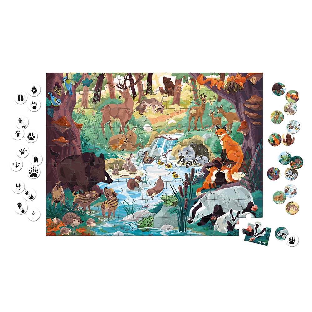 Janod World Wildlife Fund - 81-Piece Animal Footprints Seek and Find Puzzle - Ages 5+