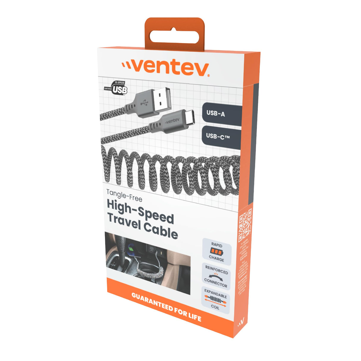 Ventev - Chargesync Helix Coiled Usb A To Usb C Cable - Heather Gray