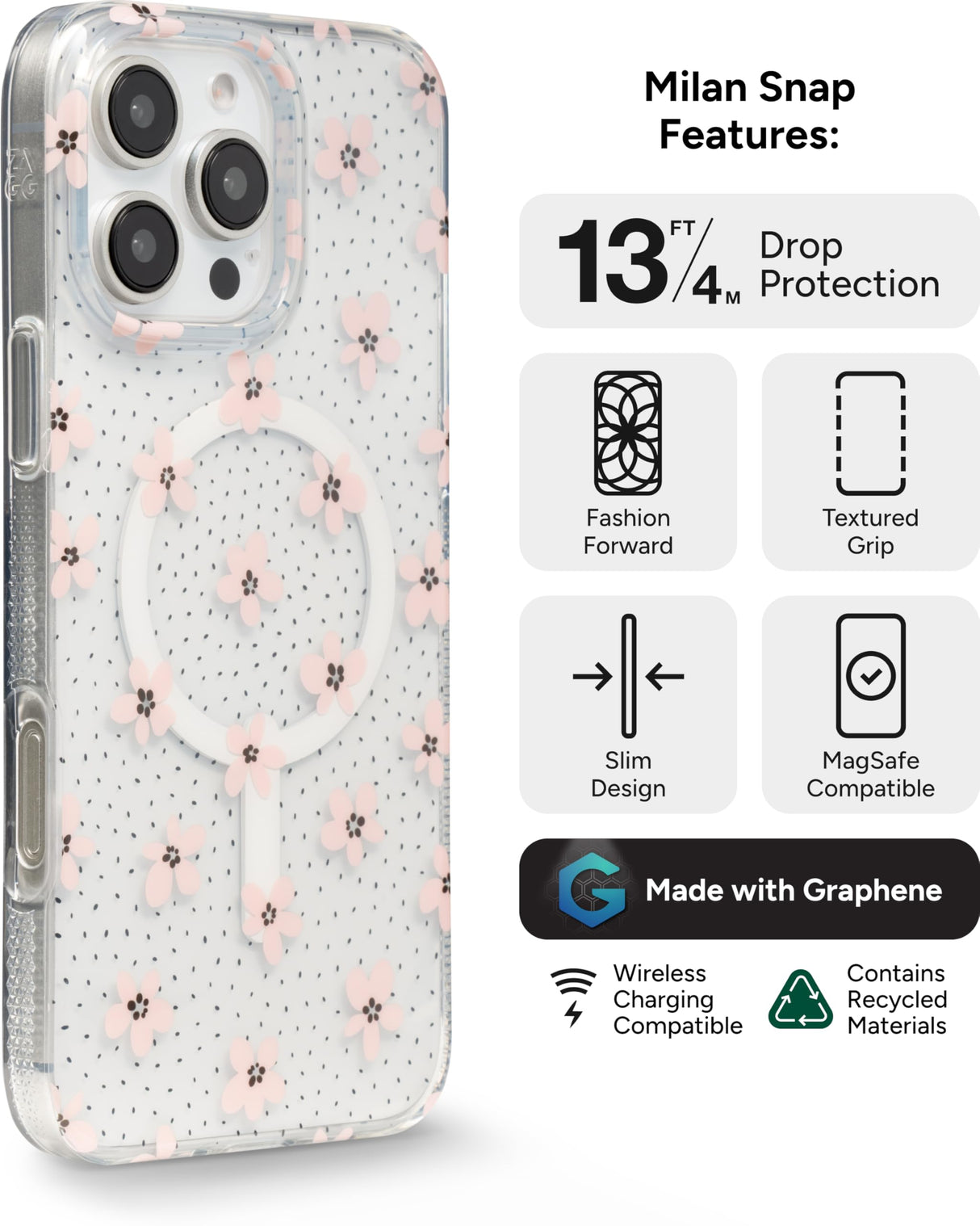 Zagg - Milan Snap Magsafe Case For Apple Iphone 16 Pro Max - Pink Daisies