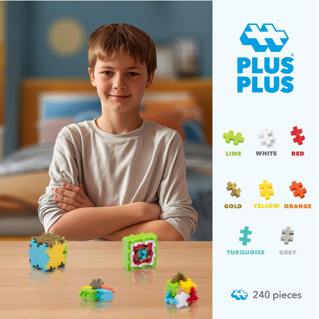 PLUS PLUS 240 Piece Interlocking Building Blocks for Kids, Open Ended Connecting Toys, STEM Bin Classroom Mini Manipulatives - Celebration Mix Play Tube