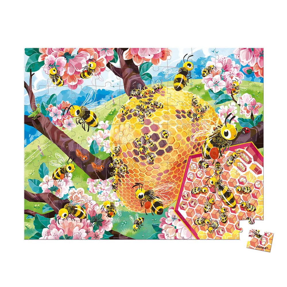 Janod World Wildlife Fund – 100-Piece Educational Bee Life Jigsaw Puzzle – Ages 6 Years+