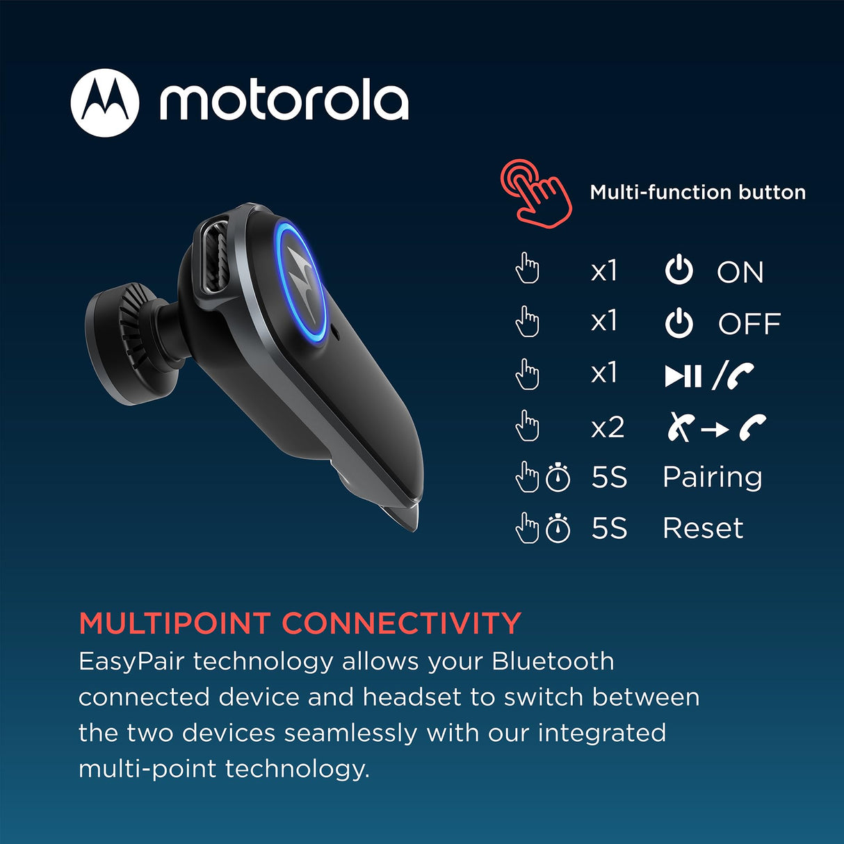 Motorola - Hk500plus In Ear Mono Bluetooth Headset - Black