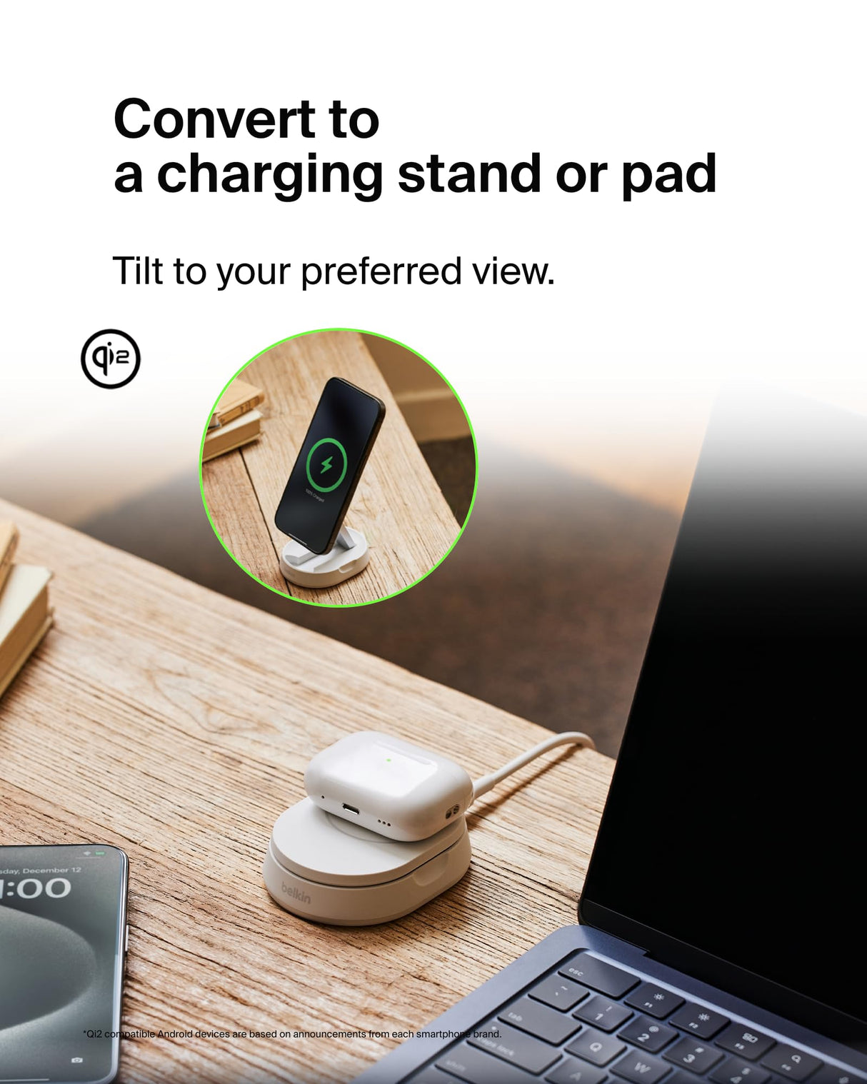 Belkin - Boost Charge Pro Convertible Magnetic Wireless Charging Stand With Qi2 15w - White