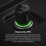 Belkin - Boost Up Charge Dual Port Usb A Pd Car Charger 37w With Pps - Black