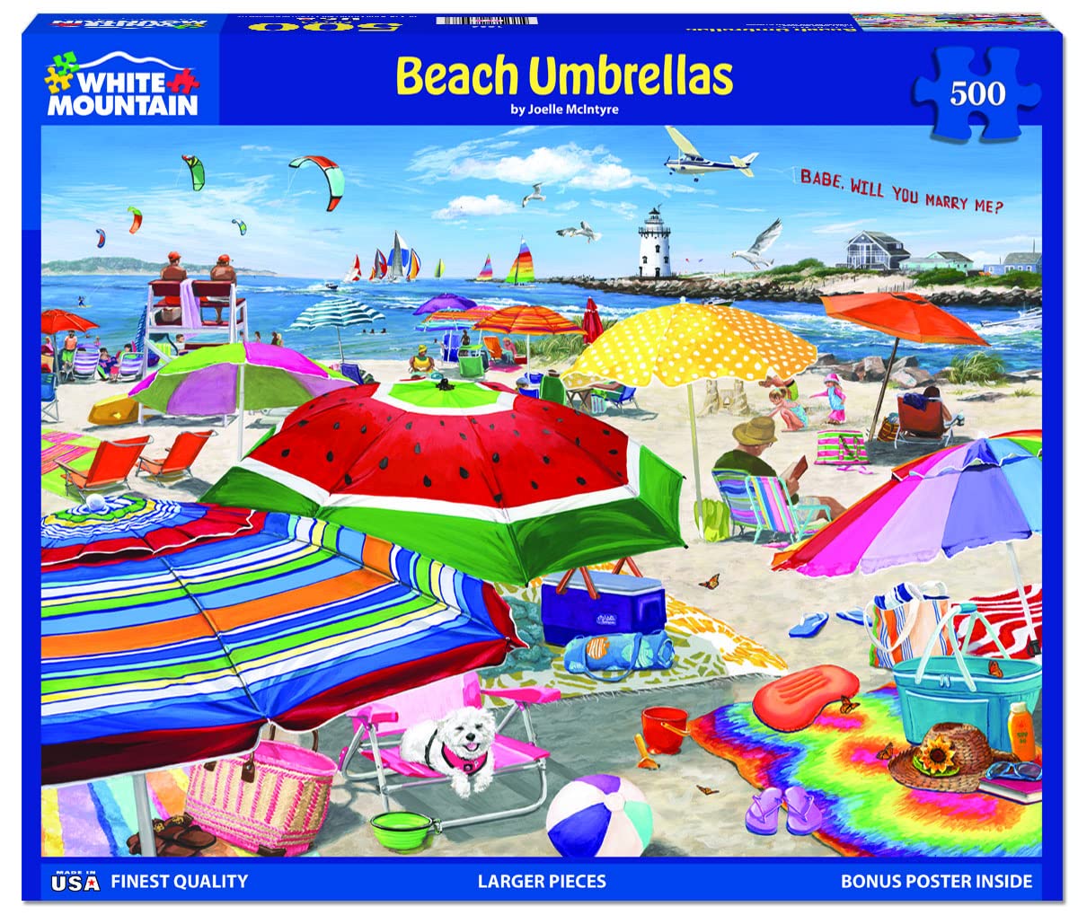 White Mountain Beach Umbrellas 500 Piece Jigsaw Puzzle Fun Summer Puzzles for Adults and Family