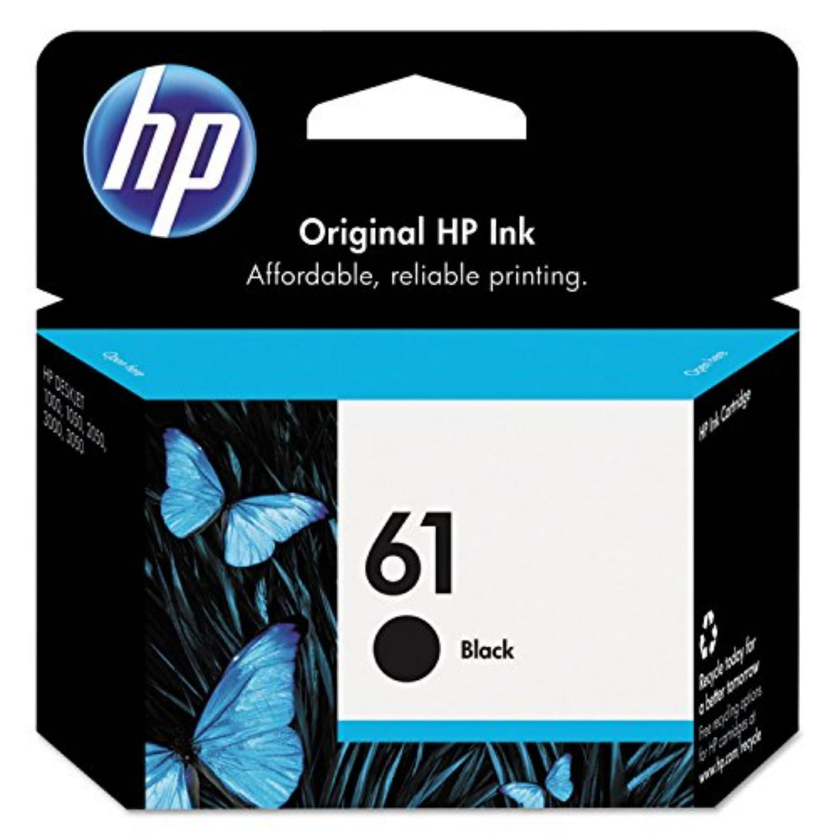 HP 61 Black Ink Cartridge | Works with DeskJet 1000, 1010, 1050, 1510, 2050, 2510, 2540, 3000, 3050, 3510; ENVY 4500, 5530; OfficeJet 2620, 4630 Series | Eligible for Instant Ink | CH561WN