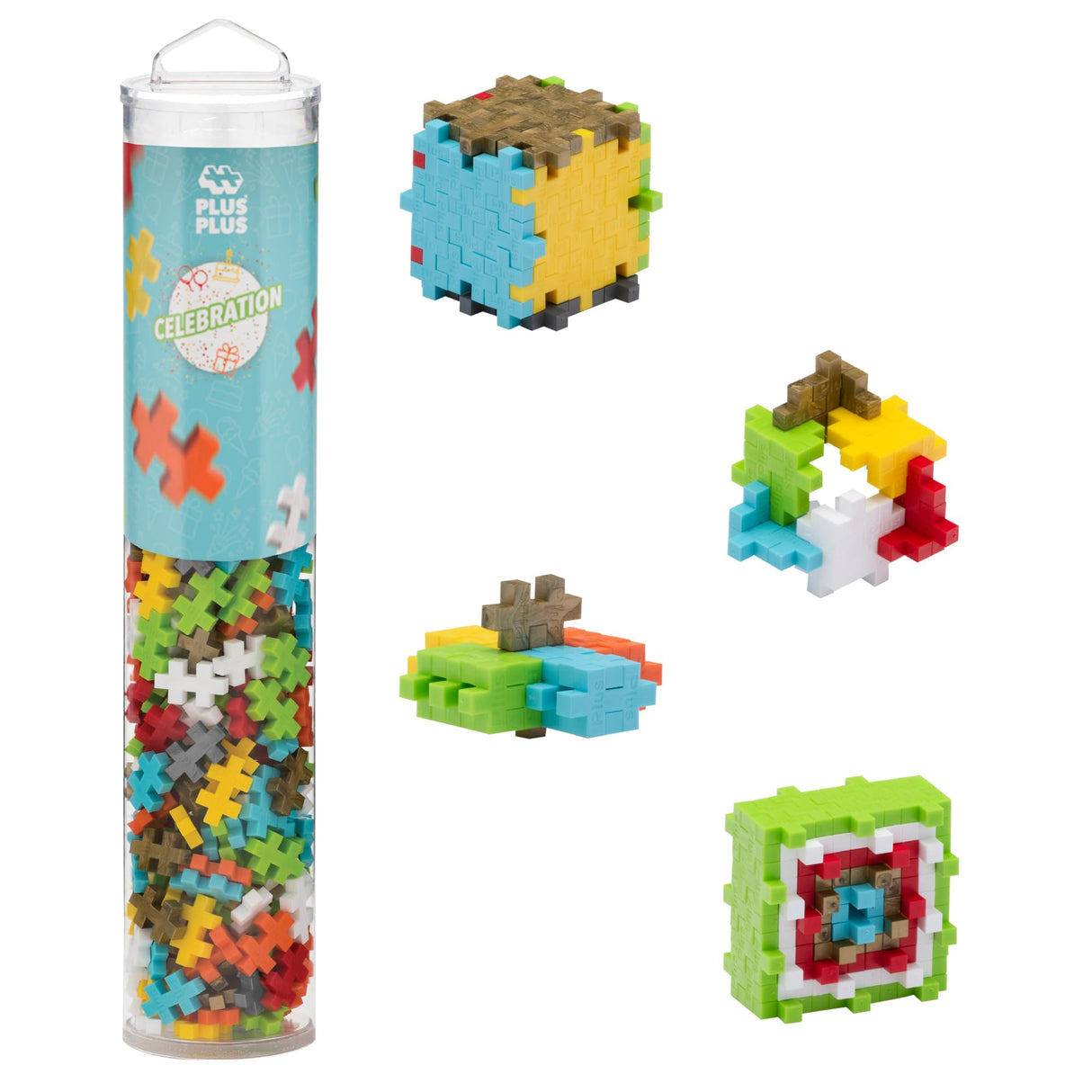 PLUS PLUS 240 Piece Interlocking Building Blocks for Kids, Open Ended Connecting Toys, STEM Bin Classroom Mini Manipulatives - Celebration Mix Play Tube