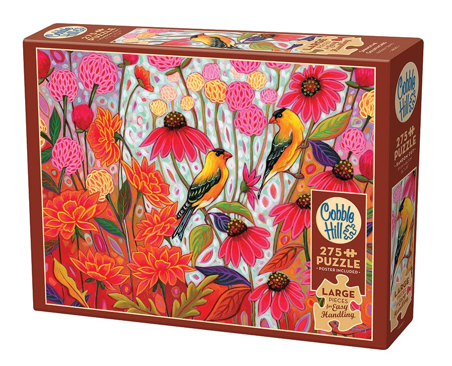 Cobble Hill 275 Piece Easy-Handling Puzzle - Springtime Goldfinches - Sample Poster Included