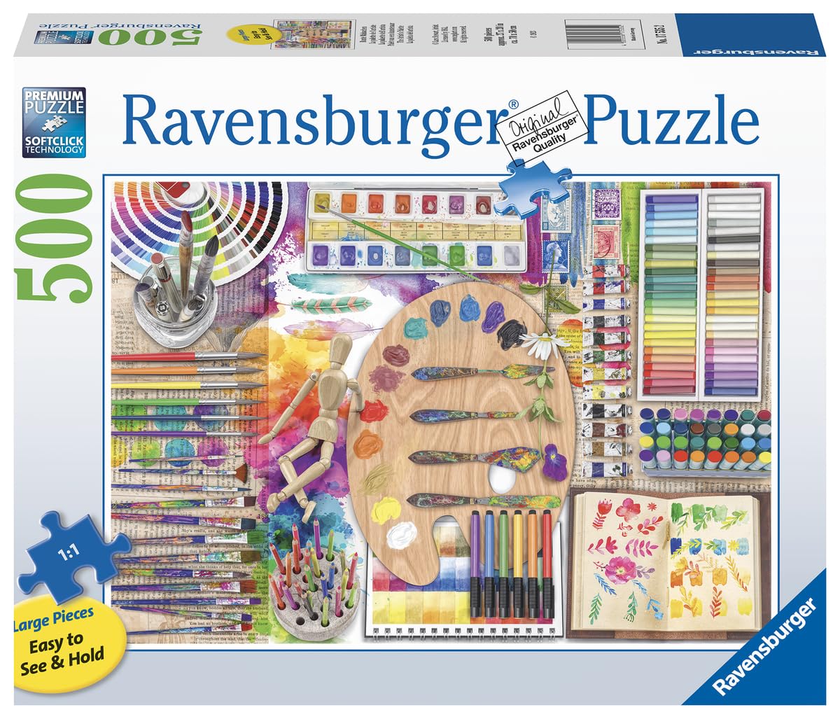 Ravensburger The Artist’s Palette 500-Piece Jigsaw Puzzle | Large Format for Easy Handling | Vibrant and Engaging Imagery | Ideal for Kids and Adults | FSC Certified