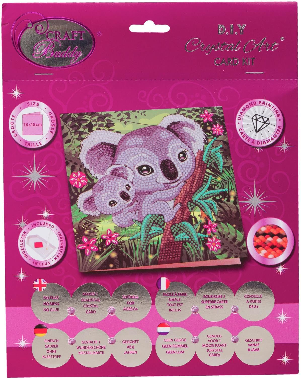 Crystal Art Diamond Painting Card Kit - Koala Hugs- Create Your Own 7"x7" Card Kit - for Ages 8 and up