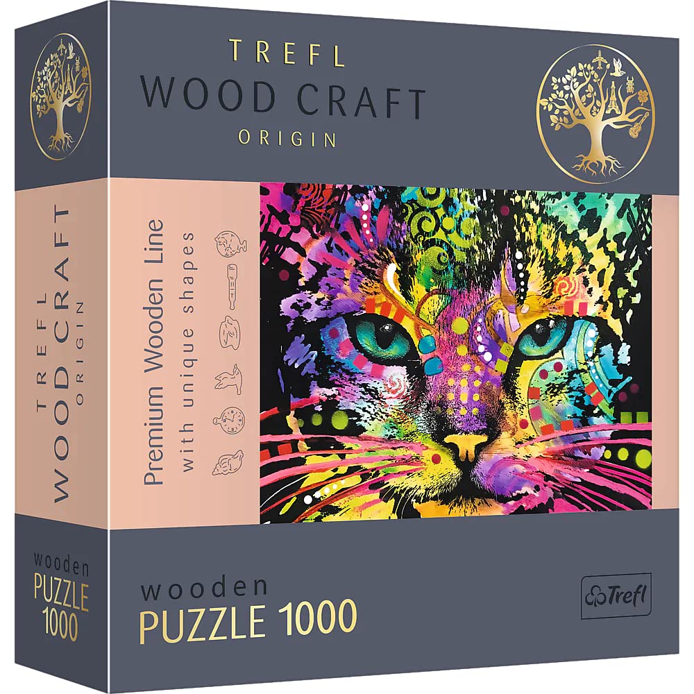 Trefl Colorful Cat 1000 Piece Jigsaw Puzzle Wood Craft 27"x19" Irregular Shapes, 100 Animal Puzzles, Modern Premium Puzzle, DIY, for Adults and Children from 12 Years Old