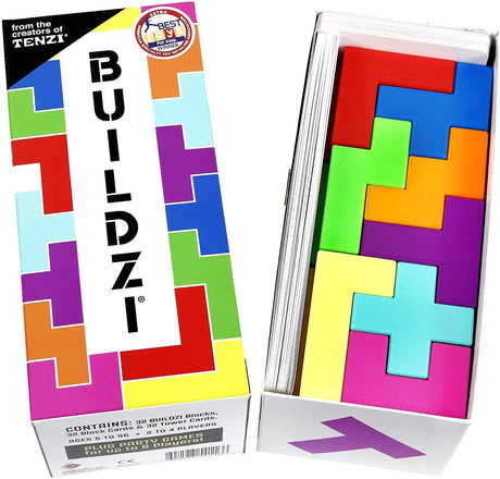 TENZI BUILDZI The Fast Stacking Building Block Game for The Whole Family - 2 to 4 Players Ages 6 to 96 - Plus Fun Party Games for up to 8 Players - Perfect Kids Game for Game Night