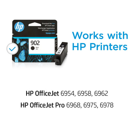 HP 902 Black Ink Cartridge | Works with HP OfficeJet 6950, 6960 Series, HP OfficeJet Pro 6960, 6970 Series | T6L98AN