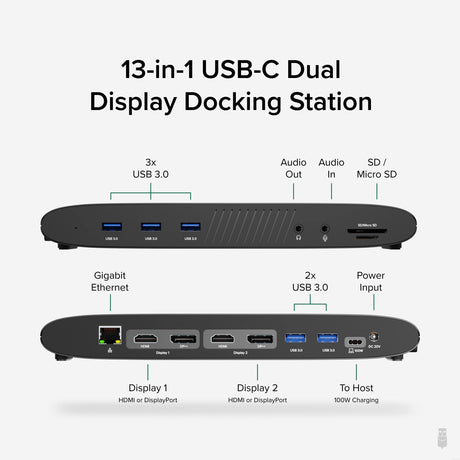 PLUGABLE USB C LAPTOP DOCKING STATION 100W