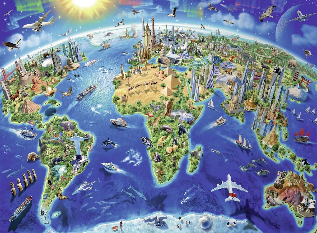 Ravensburger World Landmarks Map | 300-Piece Educational Jigsaw Puzzle for Kids | Unique Pieces | FSC Certified Materials