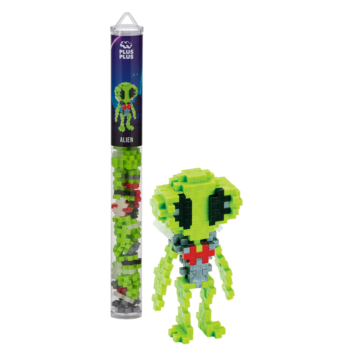 Plus Plus 3D Puzzle Cryptid Construction Building Block Set, Fun Fantasy Figures Stem Toys for Kids, 70 Interlocking Pieces - Alien Mini Maker Tube