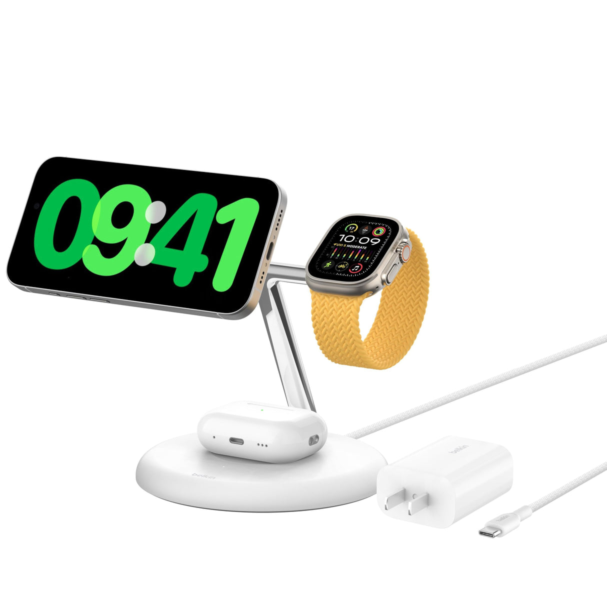 Belkin - Boost Charge Pro 3 In 1 Wireless Charging Stand With Qi2 - White