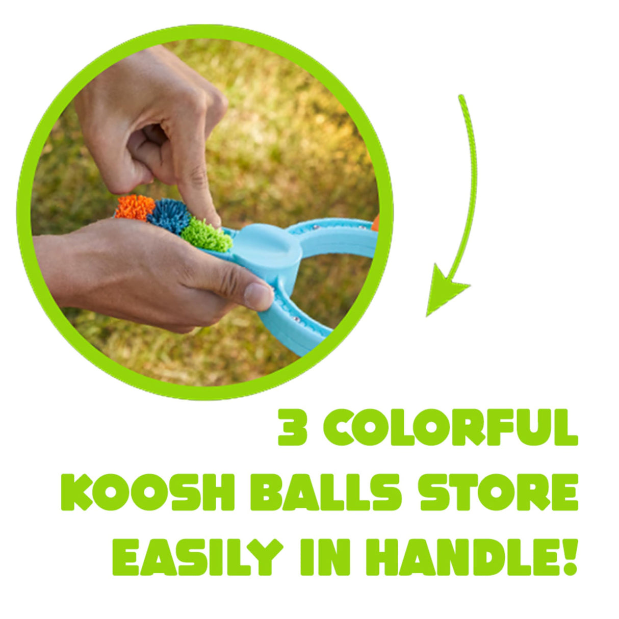 Koosh Slingshot – Kids Games, Outdoor Games for Adults and Family, Beach Toys, Fidget Toys for Kids, 3 Mini Balls Included, Easy Storage Handle, Just Load, Pull, and Launch, Screen-Free, Ages 6+