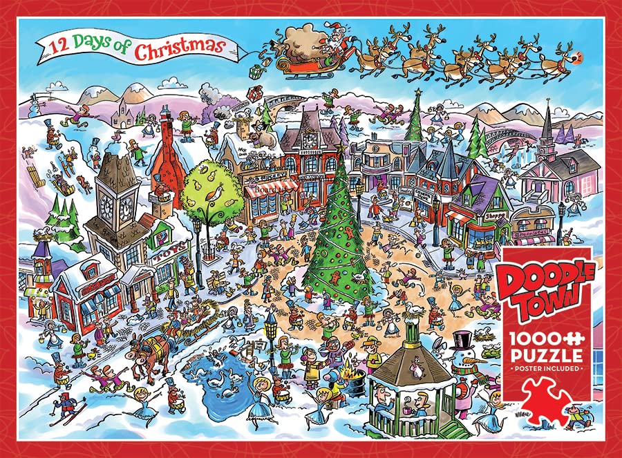 Cobble Hill 1000 Piece Puzzle - DoodleTown: 12 Days of Christmas - Sample Poster Included