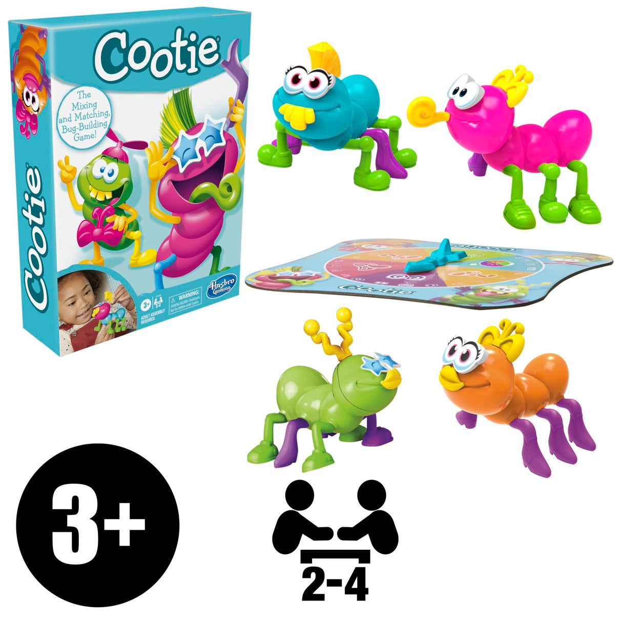 Hasbro Gaming Cootie Mixing and Matching Bug-Building Game | 2-4 Players | Easy Preschool Board Games | Back to School Gifts for Kids | Ages 3+