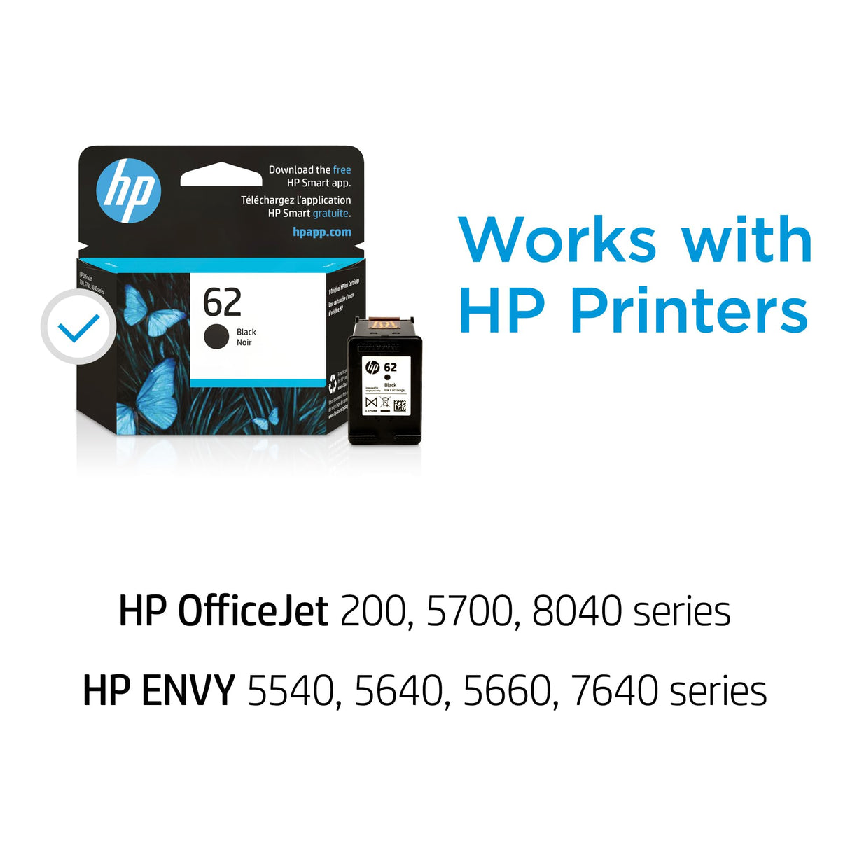 HP 62 Black Ink Cartridge | Works with HP ENVY 5540, 5640, 5660, 7640 Series, HP OfficeJet 5740, 8040 Series, HP OfficeJet Mobile 200, 250 Series