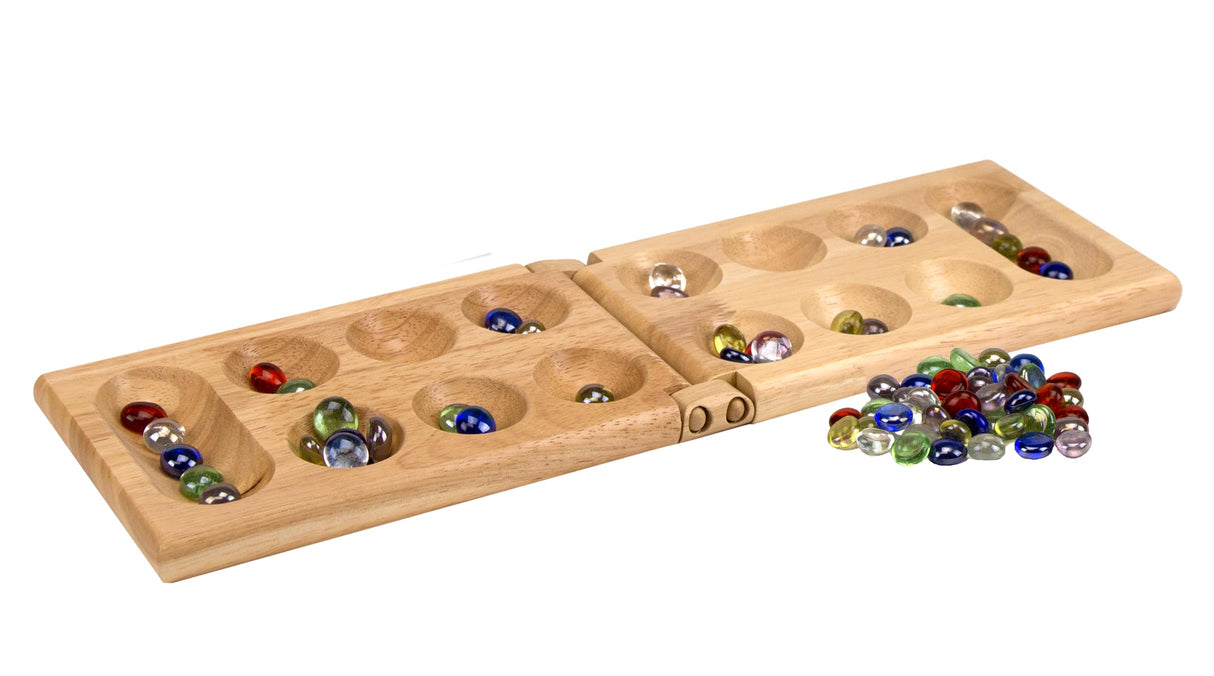 Pressman Mancala - Real Wood Folding Set, with Multicolor Stones by Pressman, 2 players