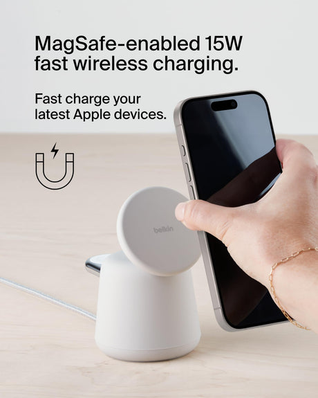 Belkin - Boost Charge Pro 2 In 1 Wireless Charging Dock With Magsafe - White