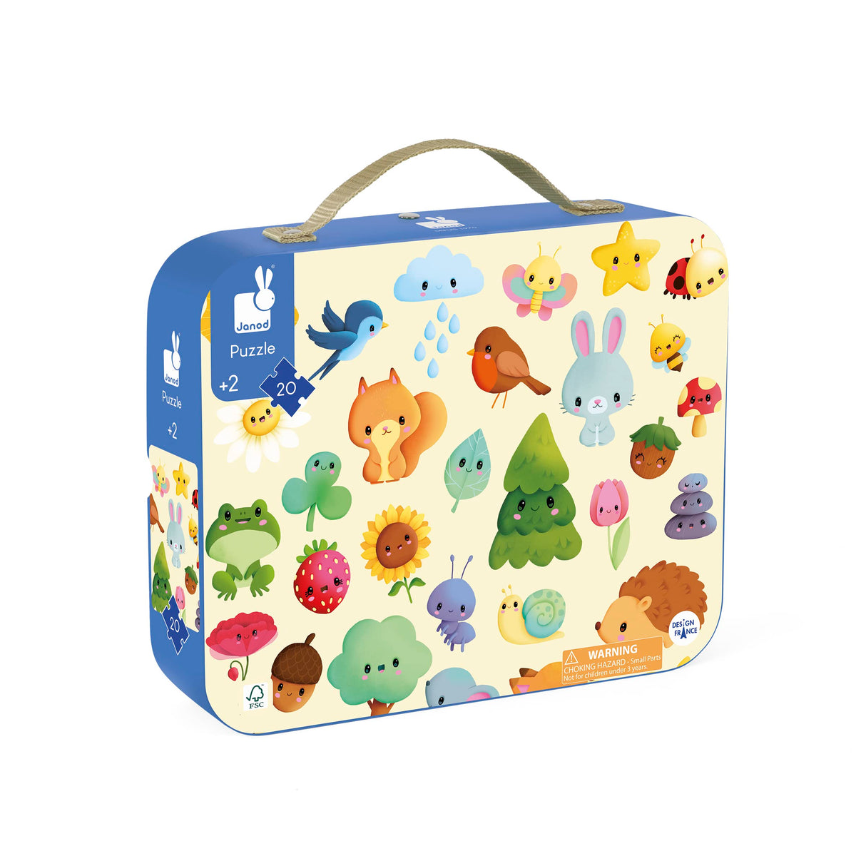 Janod 20 Piece Children’s Jigsaw Puzzle - Nature Picture Puzzle - Giftable Carrying Case with Fabric Handle - Eye Spy Games - Ages 2-5 Years