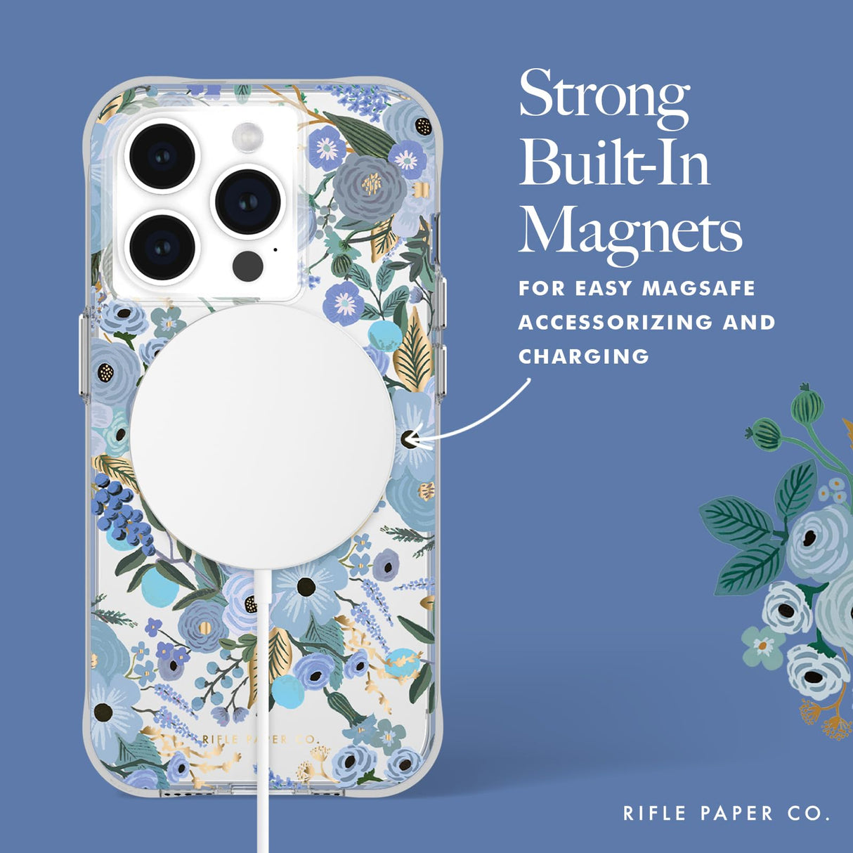 Rifle Paper Co - Magsafe Case For Apple Iphone 15 Pro - Garden Party Blue