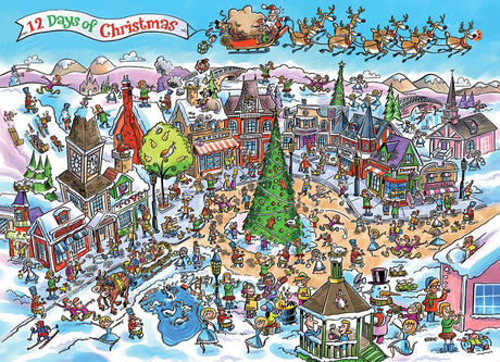 Cobble Hill 1000 Piece Puzzle - DoodleTown: 12 Days of Christmas - Sample Poster Included