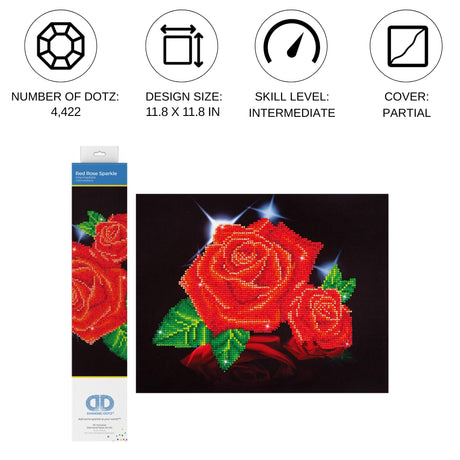 DIAMOND DOTZ ® - Red Rose Sparkle, Partial Drill, Round Dotz, Diamond Painting Kits Flowers, Diamond Art Kit for Adults, Diamond Art Kits for Adults, Diamond Art Flowers, 11"x14"