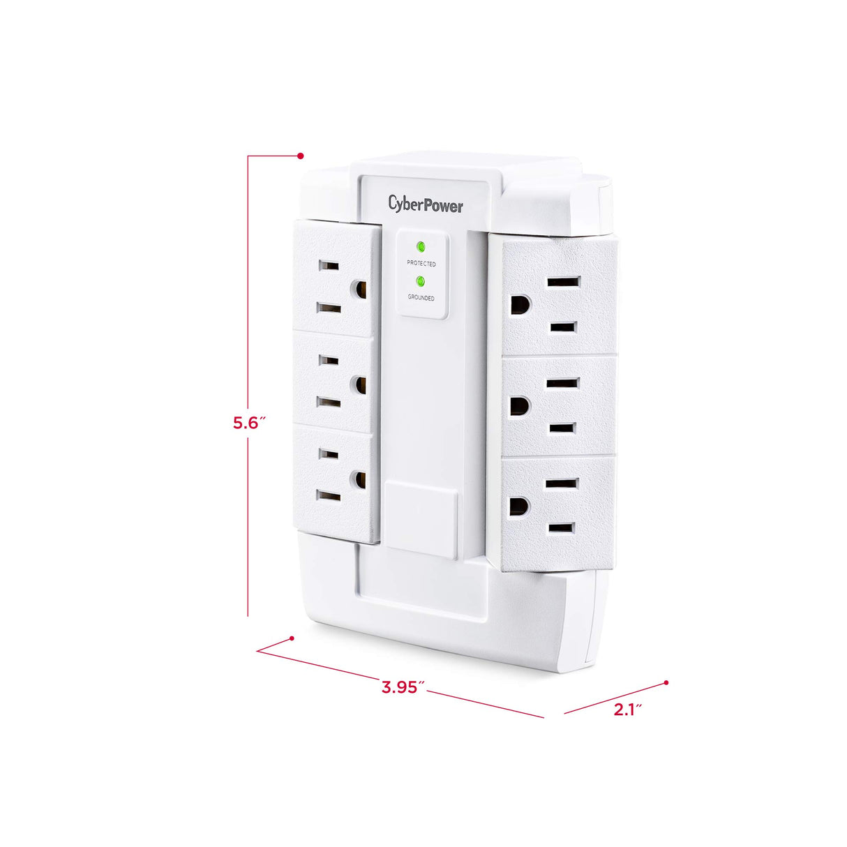 CyberPower CSB600WS Surge Protector, 900J/125V, 6 Swivel Outlets, Wall Tap, White, UL Listed