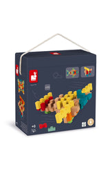 Janod 100 Piece Wooden Building Kit with Notched Blocks - Ages 6+