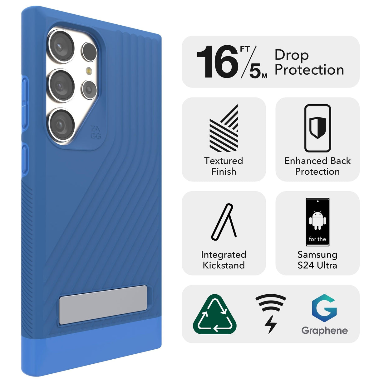 Zagg - Denali Case With Kickstand For Samsung Galaxy S24 Ultra - Cobalt Blue