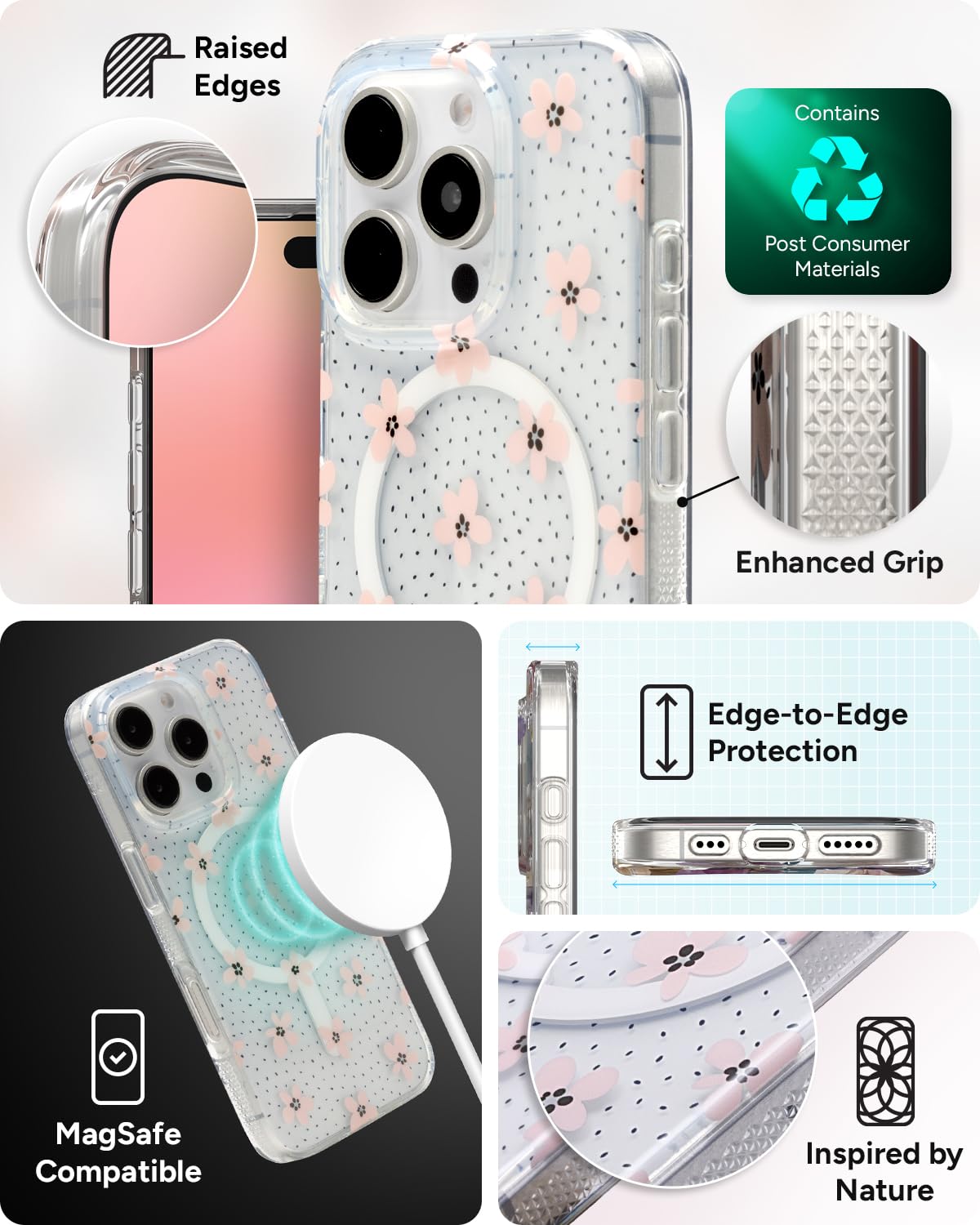 Zagg - Milan Snap Magsafe Case For Apple Iphone 16 Pro - Pink Daisies