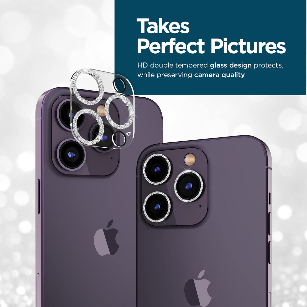 IPHONE 14 PRO/14 PRO MAX CASE-MATE LENS PROTECTOR - SPARKLE SILVER